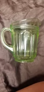 VTG A&J Glow in the Dark Green Uranium Depression Glass 32oz Pitcher 5.5" Tall - Picture 1 of 6