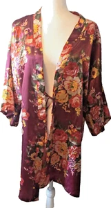 Satin Robe Women Lingerie Robe Kimono Size Large Floral - Picture 1 of 5