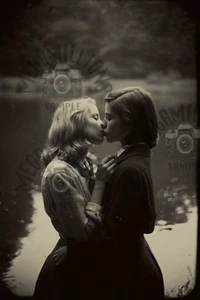 Vintage Photo of Women Kissing - 1920's Pretty Lesbian Couple Girls - 166 - Picture 1 of 2