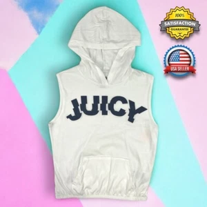 Juicy Couture Black Label GIRLS 12 White Sleeveless Hooded Pullover Top T-Shirt - Picture 1 of 17