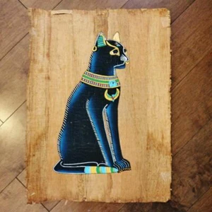 Pintura Bastet Gato Mítico Egipcio Papiro Hecho a Mano Firmado Único... 17x13 Pulgadas - Imagen 1 de 4