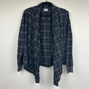 Columbia Sportswear Womens Open Front Cotton Grey Plaid Shirt Cardigan Medium - Picture 1 of 8
