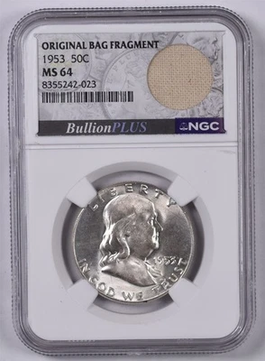 1953 Franklin Silver Half Dollar - NGC MS64 - Bullion Plus Bag Fragment  - Image 1 of 2