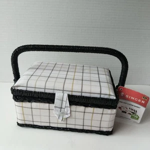 *NEW* SINGER Mini Sew & Stow Sewing Basket Plaid Pattern Black & White Adorable! - Picture 1 of 11