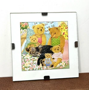 Carlton Cards 4x4 Pet Tales Cat Teddy Bears Wall Hanging Petite Glass Front Art - Picture 1 of 3