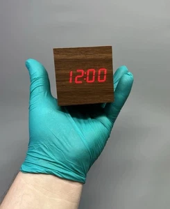 Mini Cube LED Wooden Digital Clock Alarm Time Date Temperature Display Square - Picture 1 of 21