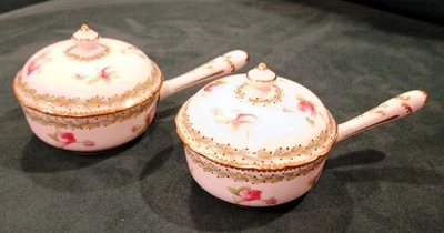 Pair Of Antique Porcelain Pot de Crème By BWM & Co. England for Gilman Collamore - Image 1 of 4