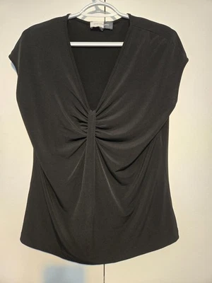 Jones Wear Studio Black Gathered  V Neck Blouse- Size Large - Image 1 of 4