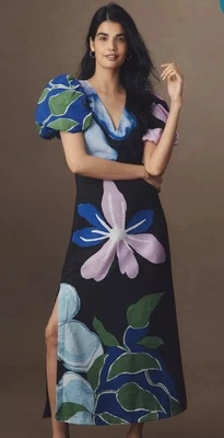 NWT Anthropologie Dress Puff-Sleeve A-Line Maxi Dress Gorgeous Floral Petite XS! - Image 1 of 4