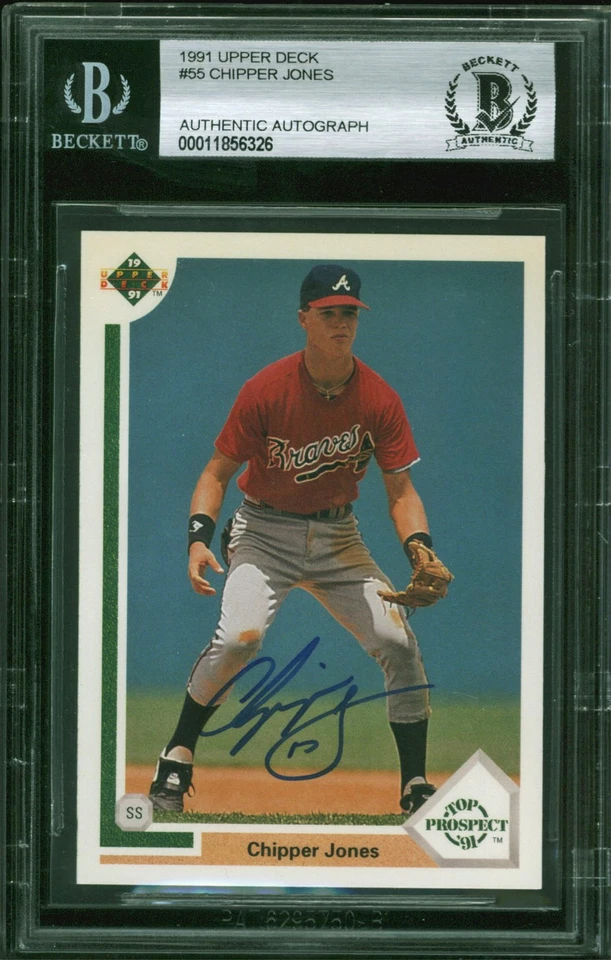 Braves Chipper Jones Authentic Signed 1991 Upper Deck #55 RC Card BAS Slabbed - Image 1 of 2