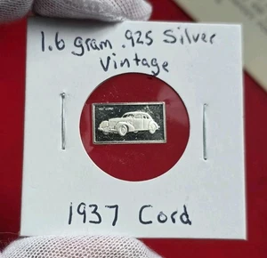 Vintage 1937 Cord Car - 1.6 Gram .925 Fine Sterling Silver Mini Bar Ingot Coin - Picture 1 of 3