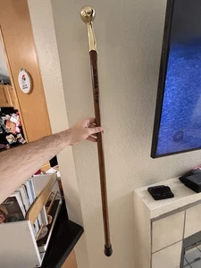 Bubba Stick Solid Brass Ball Handle Cane Walking Stick Brown Wood Rubber 39 in - Picture 1 of 6