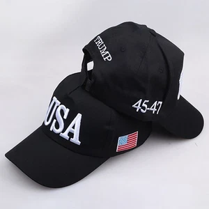 USA 45-47 Flag Embroidered MAGA Trump Campaign Hat Adjustable Cap (Black) - Picture 1 of 6