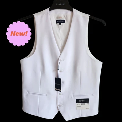 中号白色西装背心男式紧身 Jos A Bank 聚酯背心婚礼 M — 第 1/4 张图片
