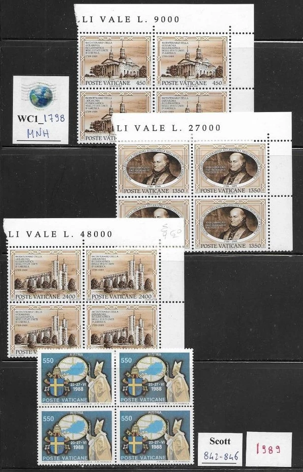 WC1_1798 VATICAN. Blocks of 1989 stamps. Scott 842-846. MNH - Image 1 of 1