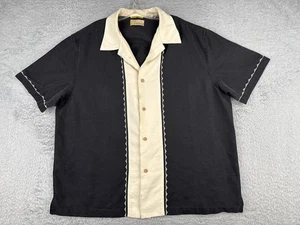 Cubavera Shirt Adult 2XL XXL Black Ivory Embroidered Linen Rayon Blend Button Up - Picture 1 of 13