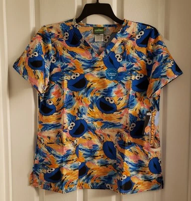 Cookie Monster Tooniforms Cherokee Scrubs Sesame Street V-Neck Scrub Top NWT - Image 1 of 4