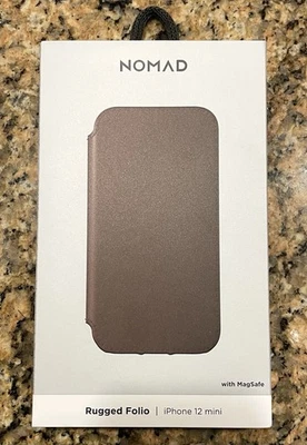 Nuevo en Caja Nómada Moderno Cuero Folio iPhone 12 Mini Estuche Magsafe Rústico Cuero Marrón Foto 1 de 4