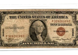 $1"HAWAII" (WORLD WAR 2 NOTE) 1935-A (BROWN SEAL) "HAWAII CURRENCY" HAWAII NICE - Picture 1 of 3