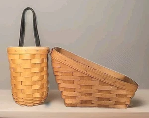 2er Set Vintage 1992 Longaberger Gemüsekorb frei hängend Pflanzkorb Leder - Bild 1 von 22