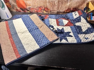 Quilted Stars and Stripes pillow covers patriotic theme Double Sided 20x36 King - Picture 1 of 8
