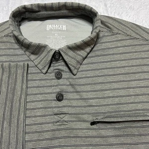 Duluth Trading Co. Polo Shirt Men's XL Gray Relaxed Fit Zip Pocket Striped S/S - Picture 1 of 7