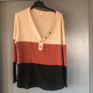 BIBI Color Block Waffle Knit Henley Sweater Size 3X long sleeves - Picture 1 of 6
