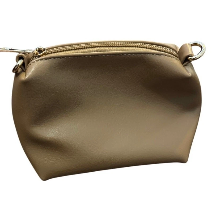 Anthropologie Women's Brown Solid Leather Classic Zip Cosmetic Pouch Bag - Image 1 of 4