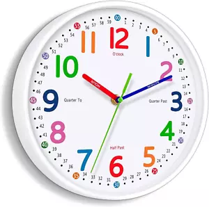 Silent Kids Wall Clock – Non-Ticking, Battery-Powered, Ideal for Teaching Time a - Picture 1 of 7