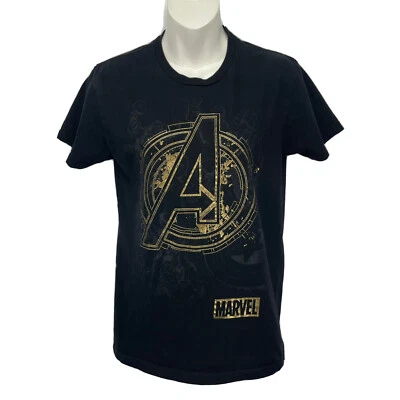 Camiseta Marvel Avengers/Adulto (XS) Negra Dorada 100% Algodón MCU Universal Studios Foto 1 de 4