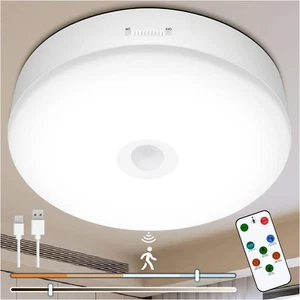Rechargeable Motion Sensor Ceiling Light with Remote 7.4 Inch Wireless Ceiling L - Picture 1 of 9