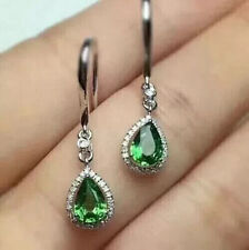 2.50Ct Pear Cut Lab-Created Emerald Women Dangle Earring 14k White Gold Plated