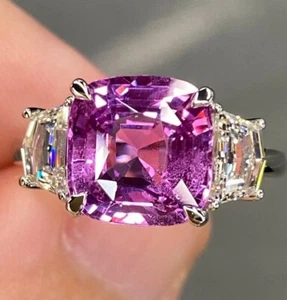 Anello in oro bianco 18 kt con diamanti zaffiro rosa viola certificato 6,00 ct - Bild 1 von 12