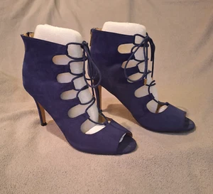 THALIA SODI Luana Blue Suede Open High Heels Women 10M Zip - Picture 1 of 10