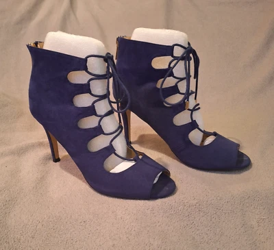 THALIA SODI Luana Blue Suede Open High Heels Women 10M Zip - Image 1 of 4