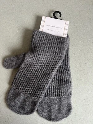 CUPCAKES AND CASHMERE 100% CASHMERE.MITTEN Gray  Tan -NWT One Size Fits All - Image 1 of 4