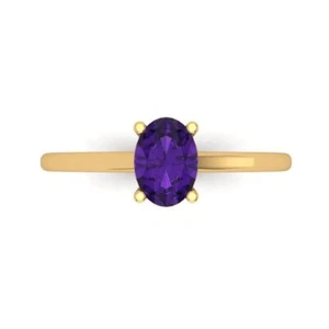 1 cttw Solitaire Natural Amethyst Engagement Ring - 14K Solid Gold (Yellow Gold) - Picture 1 of 11