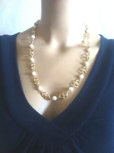 Vintage Jewelry Faux  Pearls Segments Gold tone Necklace/Choker/Chain #69 - Imagen 1 de 6