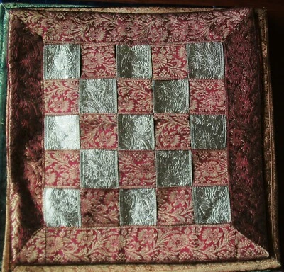 Vintage Cushion Throw Pillow Cover Elegant Indian Art Jari Silk Sari Metallic - Image 1 of 2