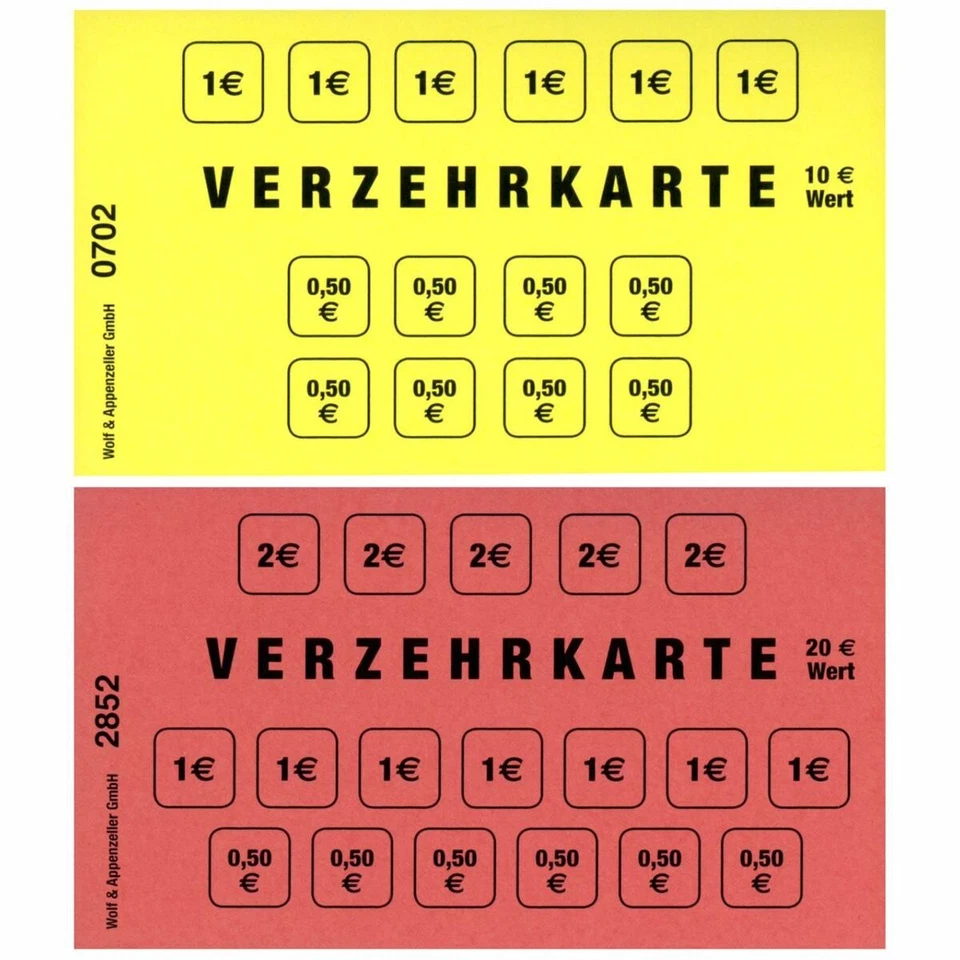 W&A Verzehrkarte Wertmarke Wertbon Gutschein10 20 Euro gelb rot 50 Blatt