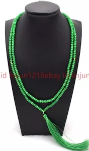 Natural 2x4mm Green Jadeite Rondelle Gemstone 108 Prayer Beaded Mala Necklace - Picture 1 of 12