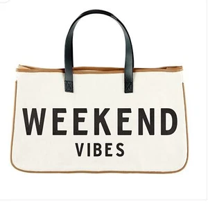 NWT “Weekend Vibes” Canvas Tote Bag - Picture 1 of 4