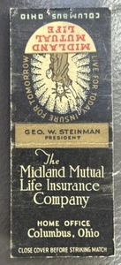 Vintage The Midland Mutual Life Insurance Co. Matchbook Cover, Columbus, OH. - Picture 1 of 2
