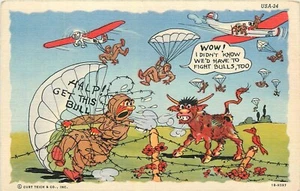 Postal década de 1940 Ray Walters militar paracaídas soldado vaca cómic estanque TP24-4807 - Imagen 1 de 2