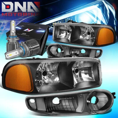 PARA 2001-2007 GMC SIERRA/YUKON XL 1500 FAROL DENALI COM KIT LED + VENTILADOR PRETO - Imagem 1 de 4