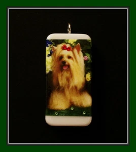 DARLING LITTLE YORKIE - DOMINO DOG PENDANT WITH SWAROVSKI CRYSTALS - Picture 1 of 1
