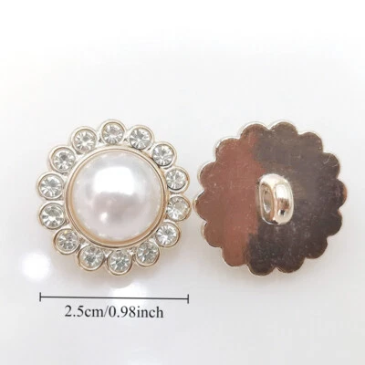 20x Flower Faux Pearl Shank Button Rhinestone Plastic DIY Sewing Craft Gold Gift - Image 1 of 4