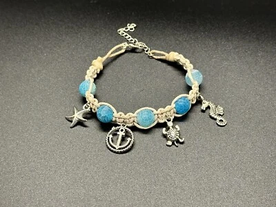 Nautical Ocean Life Hemp Bracelet Blue Weathered Stones - Image 1 of 2