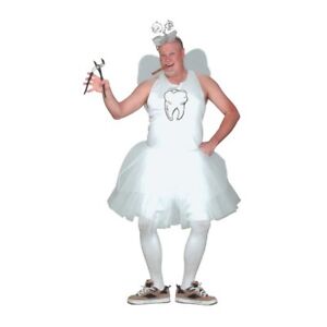 Tooth Fairy Adult Costume Funny Humor Deluxe Top Tutu Skirt Wings White