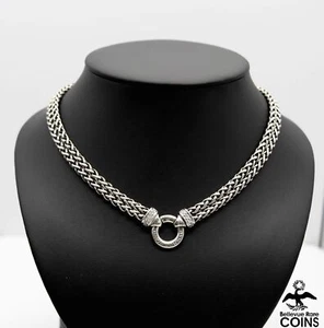 David Yurman ~0.06 CTW Diamond Layered Sterling Silver Link 14" Choker Necklace - Picture 1 of 5
